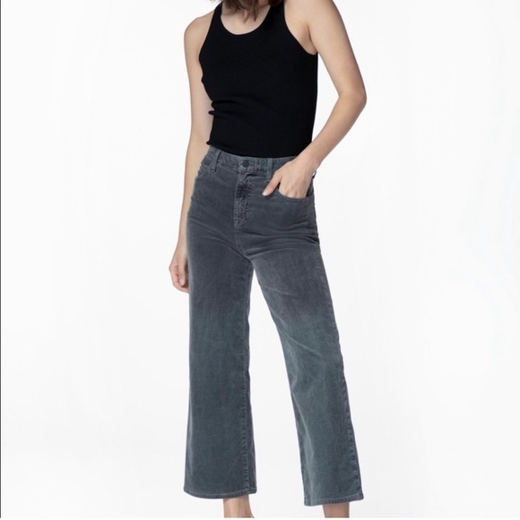 J Brand Joan Corduroy High Rise Wide Leg Crop Pants Light Mars Grey Silver Sz 30 - Picture 7 of 15